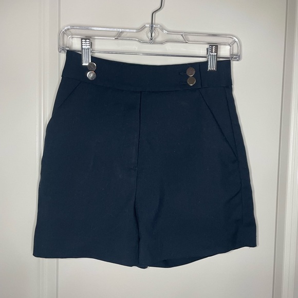 Navy Blue High Waisted Shorts - Picture 1 of 5
